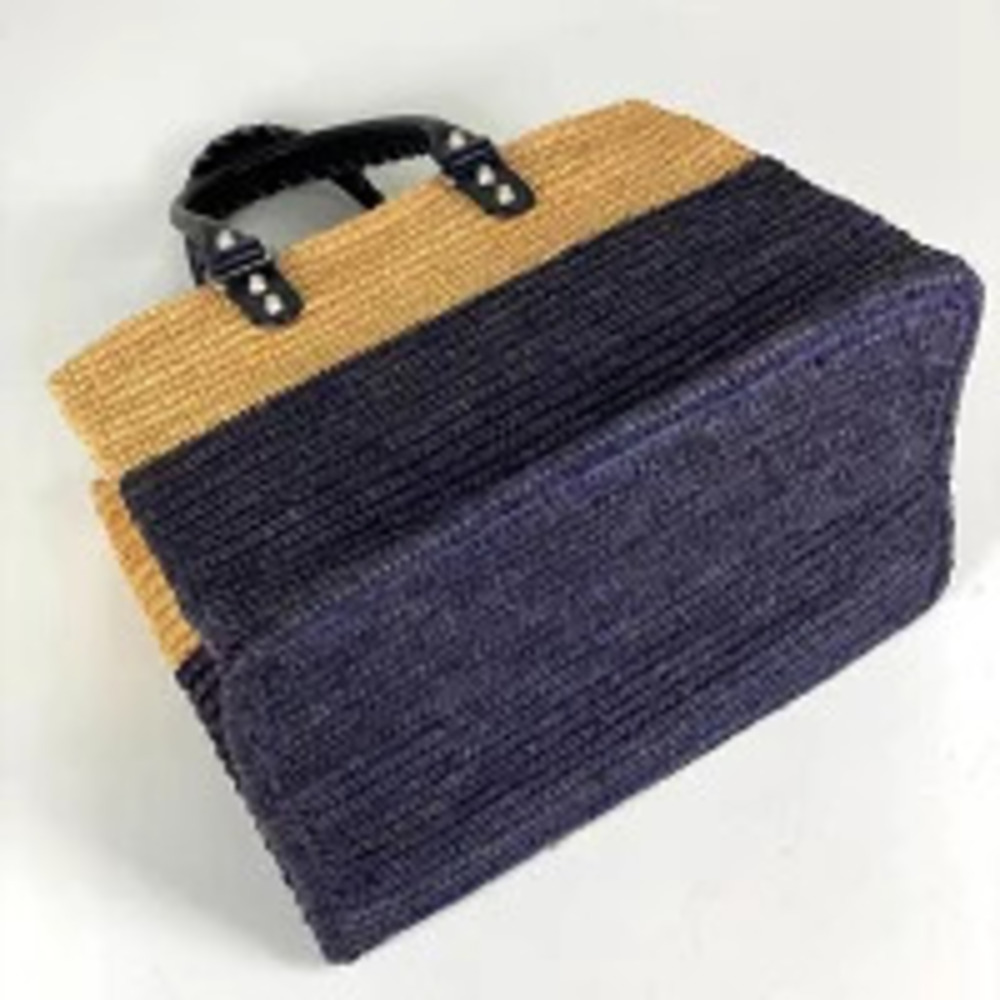 Balenciaga Bicolor Straw Tan Tote Bag Handbag Basket Raffia Beige Purple Navy - Picture 2 of 7